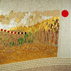 Artista trabajando en un mosaico