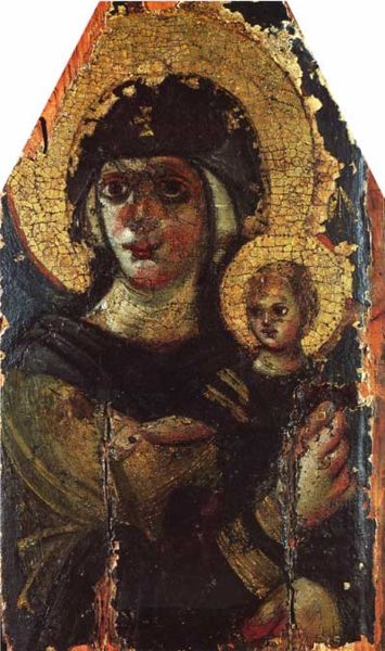 La virgen y el niño. Icono de encáustica. Siglo VI. Kiev