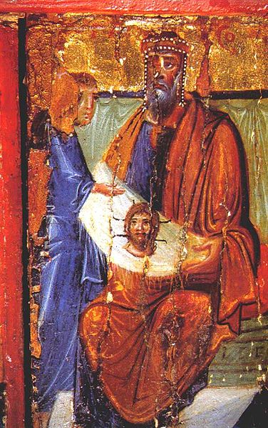 El rey Avgar recibe la imagen milagrosa de Cristo. Solapa plegable. Siglo X.