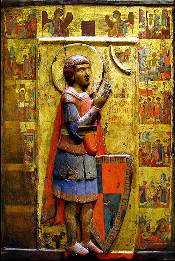 Icono de san Jorge, con la imagen en relieve