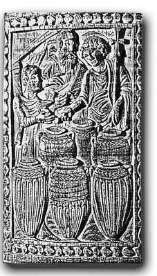 51.2.Matrimonio en Caná. Placa tallada de la silla del arzobispo. Maximiano. 546–556 (Museo Arzobispal. Rávena)