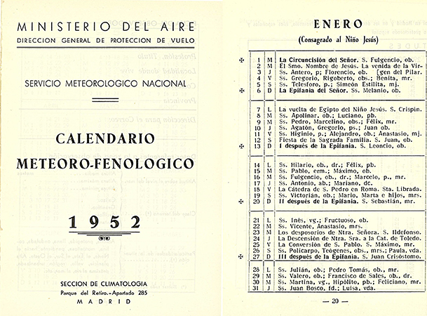 Calendario año 1952